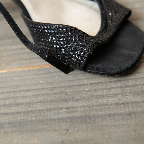 Caparro's Black Sequin Crystal Heels Sz 6.5B 3 inch Heel Open Toe - Picture 9 of 10